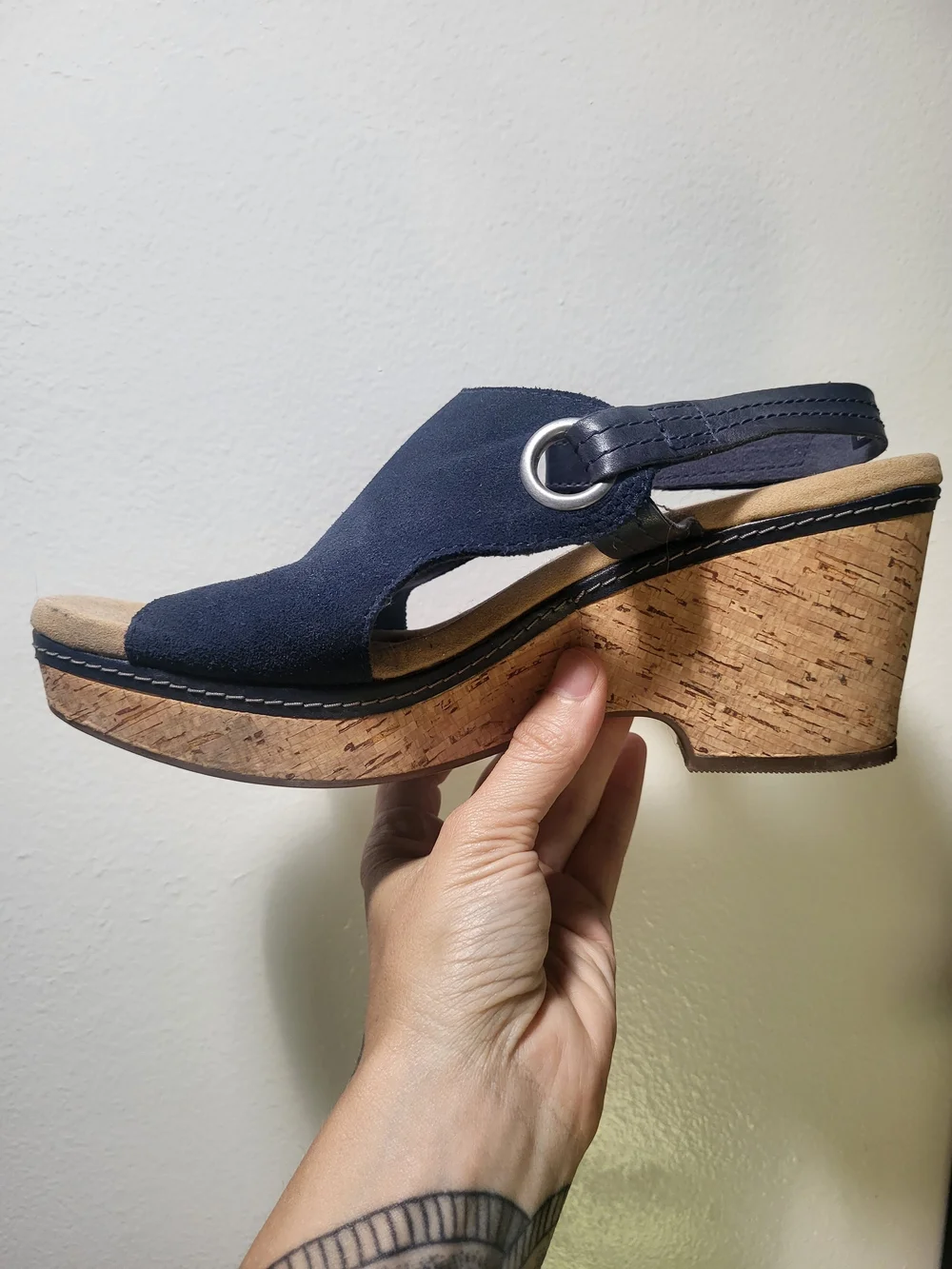 Navy Suede Cork Wedge Sandal - Women